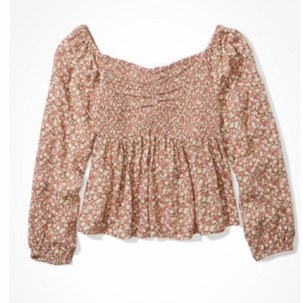 AE Smocked off the shoulder babydoll top